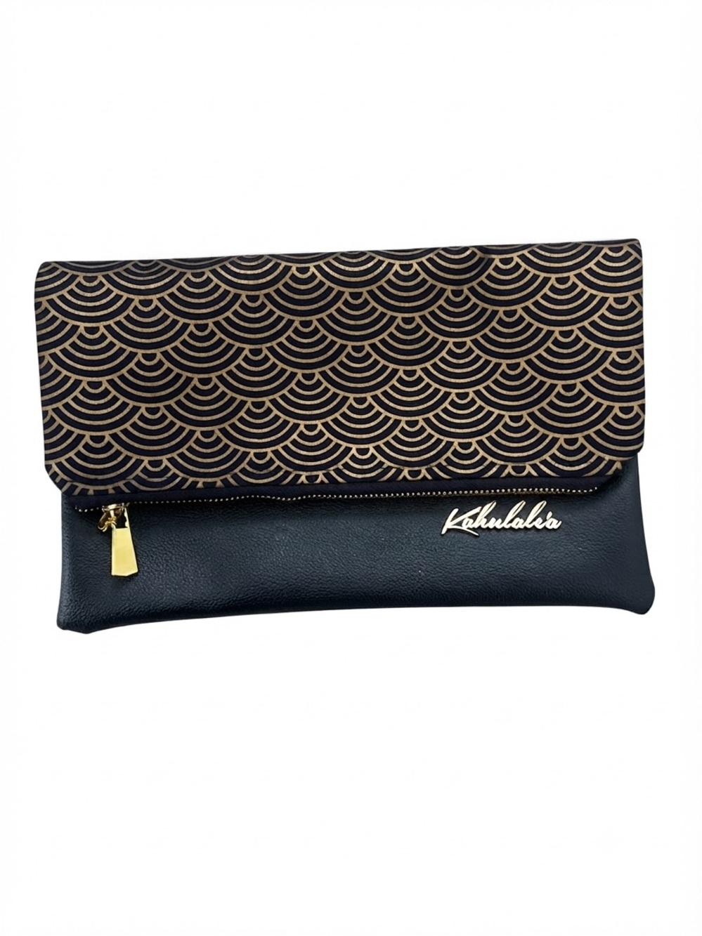 🆕 NWT Kahulale’a • Hawaii • Fold Over Clutch • Black Gold Nenue Print